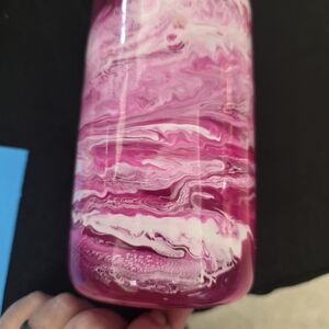 Pink Swirl  Glass Tumbler With Wooden Lid